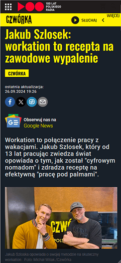 Czwórka: Jakub Szlosek — workation to recepta na zawodowe wypalenie
